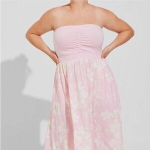 Torrid Midi Jersey Challis Sweetheart Tube Dress Plus Size Pink NWT  00 Floral